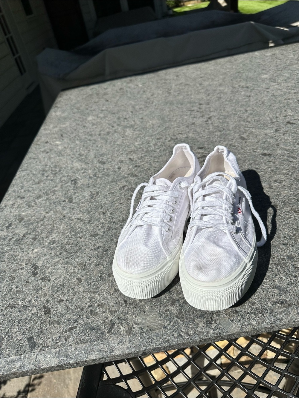 Superga White Canvas Platform Sneakers - Women's Lace-Up